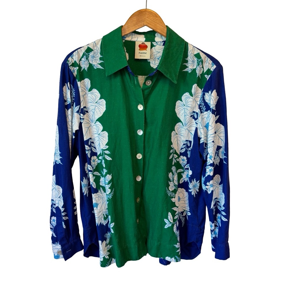 Floral Button-Up Shirt - Green and Blue